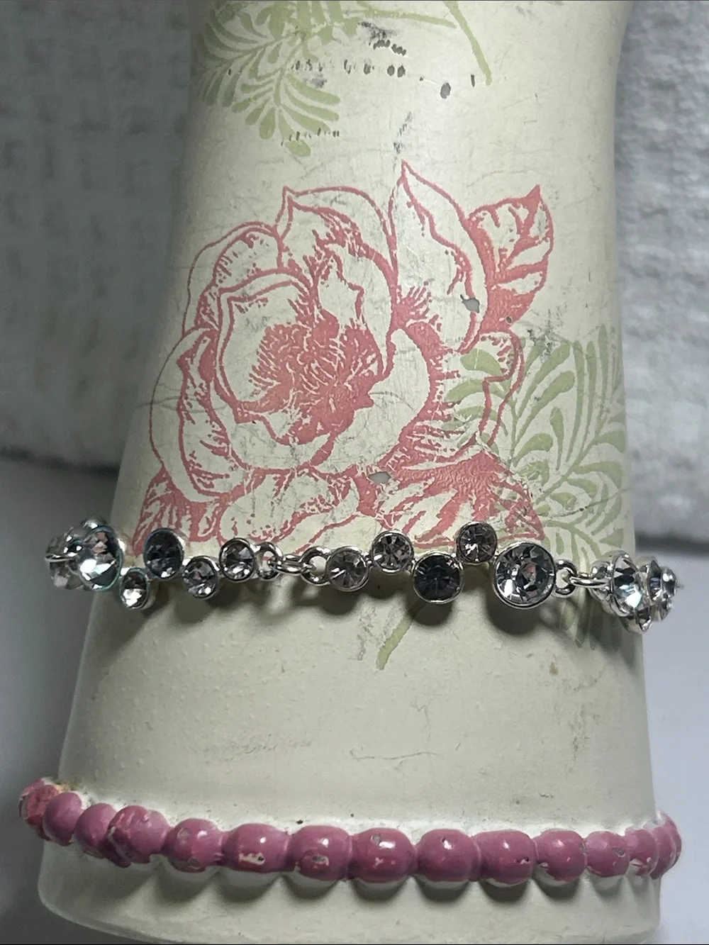 Crystal Round Link Silver Tone Bracelet